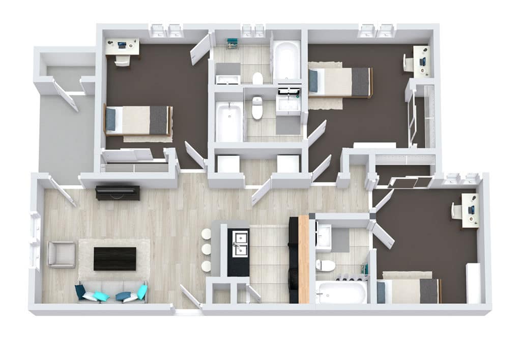 3 Bedroom 3 Bathroom Floor Plan - Gateway At Denton